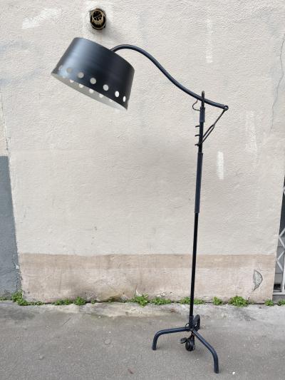 Jacques Adnet 1950s Stitched leather floor lamp by Jacques Adnet