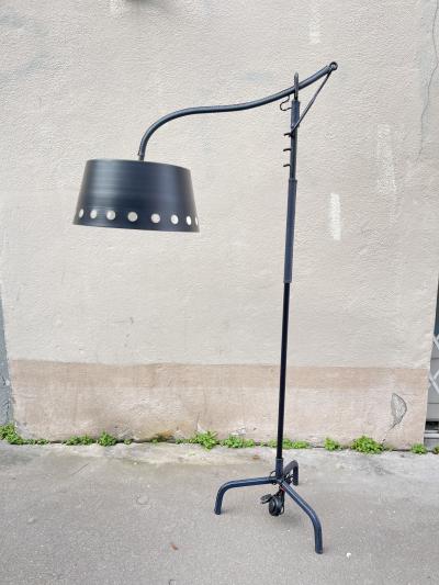 Jacques Adnet 1950s Stitched leather floor lamp by Jacques Adnet
