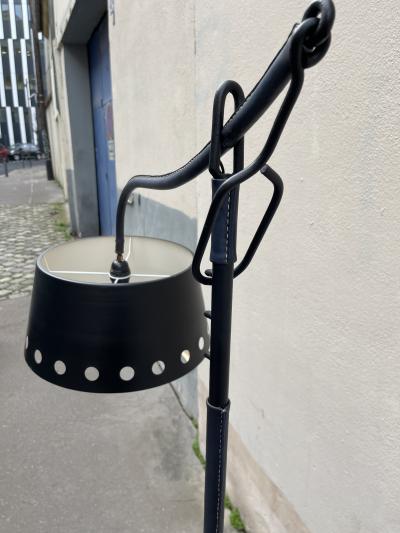Jacques Adnet 1950s Stitched leather floor lamp by Jacques Adnet