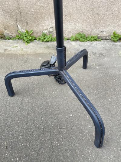 Jacques Adnet 1950s Stitched leather floor lamp by Jacques Adnet