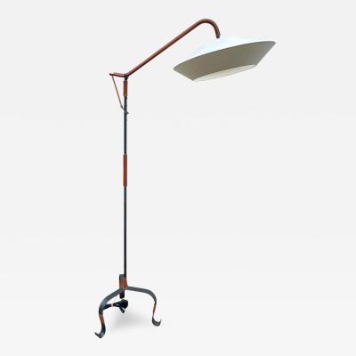 Jacques Adnet 1950s Stitched leather floor lamp by Jacques Adnet
