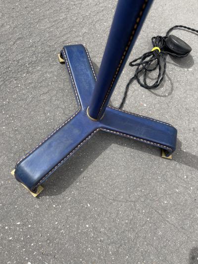 Jacques Adnet 1950s Stitched leather floor lamp by Jacques Adnet