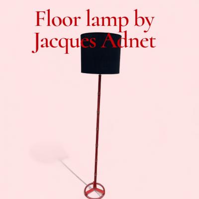Jacques Adnet 1950s Stitched leather floor lamp by Jacques Adnet