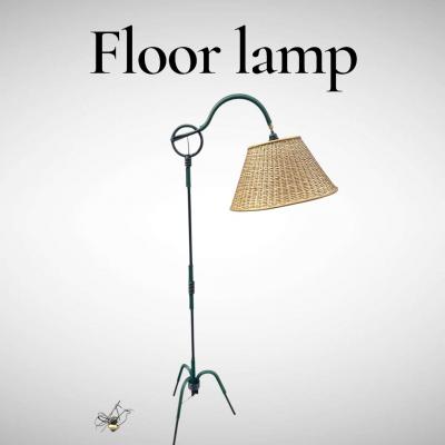 Jacques Adnet 1950s Stitched leather floor lamp by Jacques Adnet