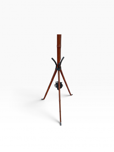 Jacques Adnet 1950s Stitched leather floor lamp by Jacques Adnet