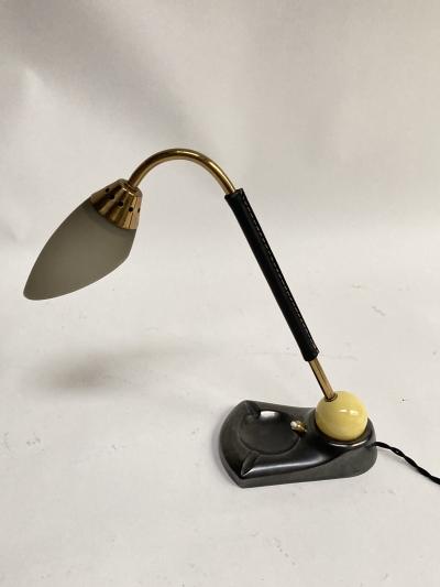 Jacques Adnet 1950s Stitched leather lamp by Jacques Adnet