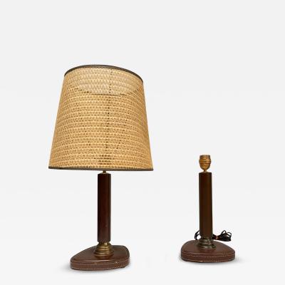 Jacques Adnet 1950s Stitched leather lamp in the style of Jacques Adnet
