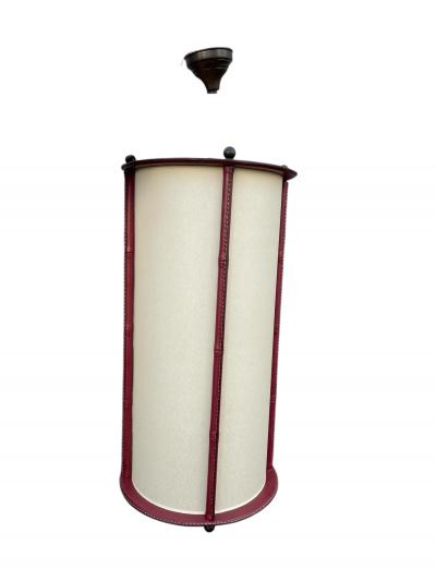 Jacques Adnet 1950s Stitched leather lantern by Jacques Adnet