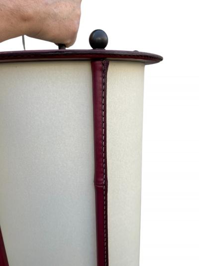 Jacques Adnet 1950s Stitched leather lantern by Jacques Adnet