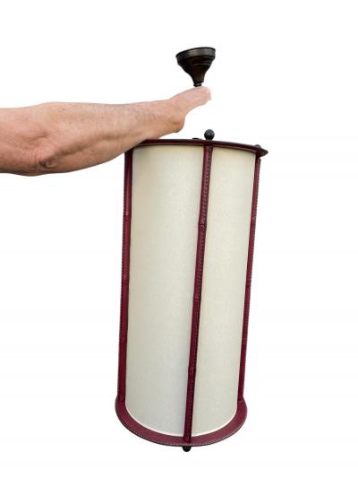 Jacques Adnet 1950s Stitched leather lantern by Jacques Adnet