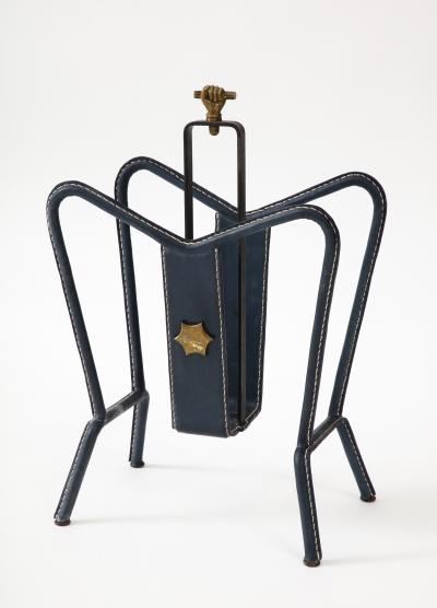 Jacques Adnet 1950s Stitched leather magazine rack by Jacques Adnet