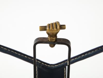 Jacques Adnet 1950s Stitched leather magazine rack by Jacques Adnet