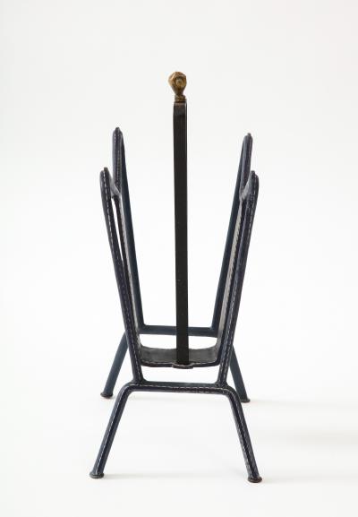 Jacques Adnet 1950s Stitched leather magazine rack by Jacques Adnet