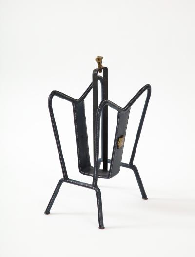 Jacques Adnet 1950s Stitched leather magazine rack by Jacques Adnet