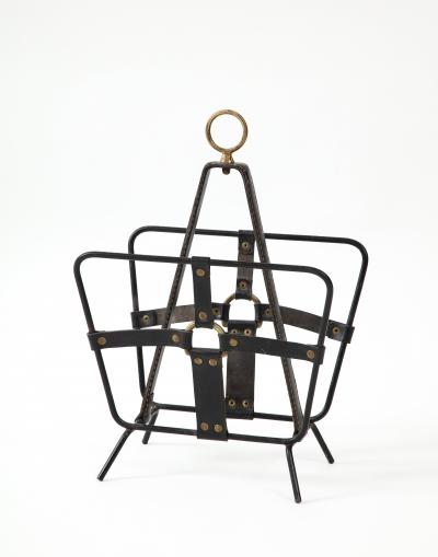 Jacques Adnet 1950s Stitched leather magazine rack by Jacques Adnet