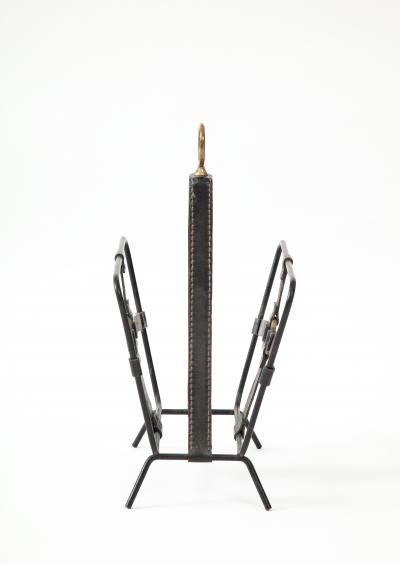 Jacques Adnet 1950s Stitched leather magazine rack by Jacques Adnet