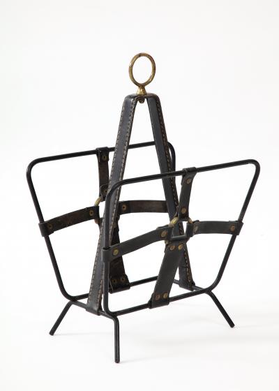 Jacques Adnet 1950s Stitched leather magazine rack by Jacques Adnet