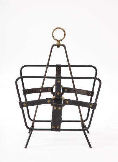 Jacques Adnet 1950s Stitched leather magazine rack by Jacques Adnet