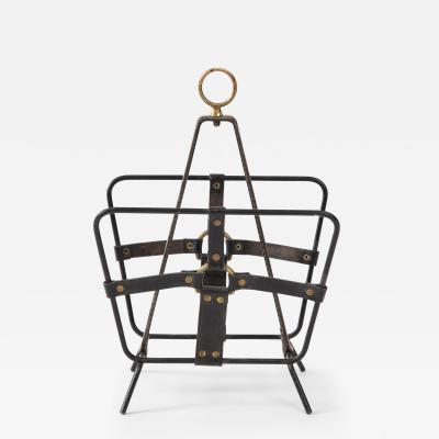 Jacques Adnet 1950s Stitched leather magazine rack by Jacques Adnet