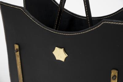 Jacques Adnet 1950s Stitched leather magazine rack by Jacques Adnet