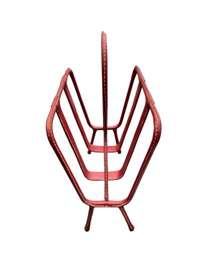 Jacques Adnet 1950s Stitched leather magazine rack by Jacques Adnet
