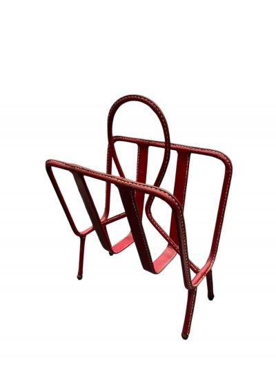 Jacques Adnet 1950s Stitched leather magazine rack by Jacques Adnet