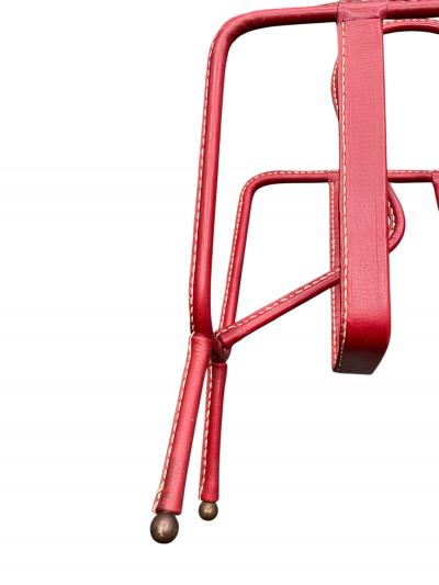 Jacques Adnet 1950s Stitched leather magazine rack by Jacques Adnet
