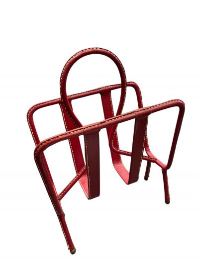 Jacques Adnet 1950s Stitched leather magazine rack by Jacques Adnet