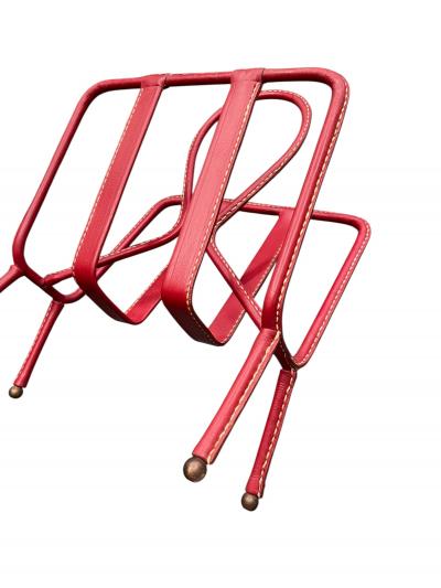 Jacques Adnet 1950s Stitched leather magazine rack by Jacques Adnet