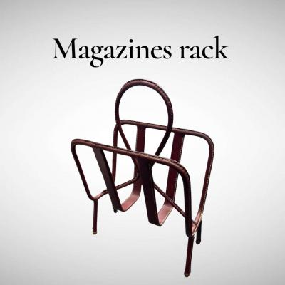 Jacques Adnet 1950s Stitched leather magazine rack by Jacques Adnet