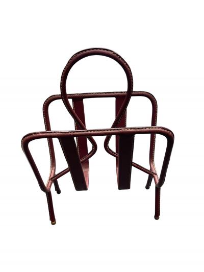 Jacques Adnet 1950s Stitched leather magazine rack by Jacques Adnet