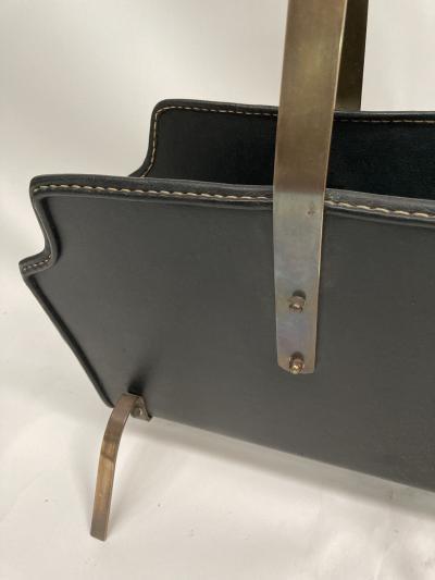 Jacques Adnet 1950s Stitched leather magazines rack by Jacques Adnet
