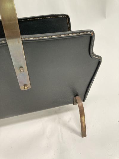 Jacques Adnet 1950s Stitched leather magazines rack by Jacques Adnet