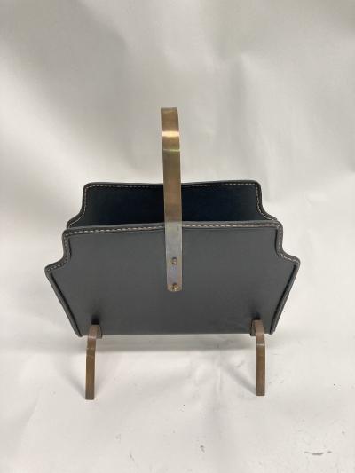 Jacques Adnet 1950s Stitched leather magazines rack by Jacques Adnet