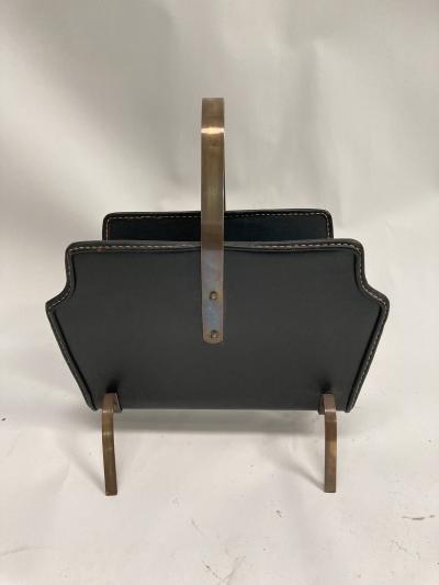 Jacques Adnet 1950s Stitched leather magazines rack by Jacques Adnet