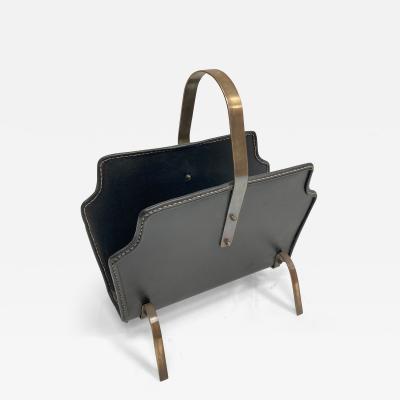 Jacques Adnet 1950s Stitched leather magazines rack by Jacques Adnet