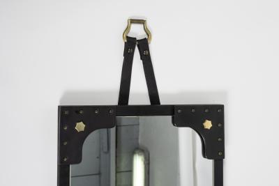 Jacques Adnet 1950s Stitched leather mirror by Jacques Adnet