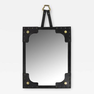 Jacques Adnet 1950s Stitched leather mirror by Jacques Adnet