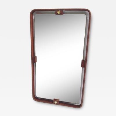 Jacques Adnet 1950s Stitched leather mirror by Jacques Adnet