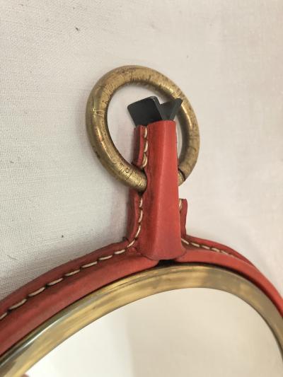 Jacques Adnet 1950s Stitched leather mirror by Jacques Adnet