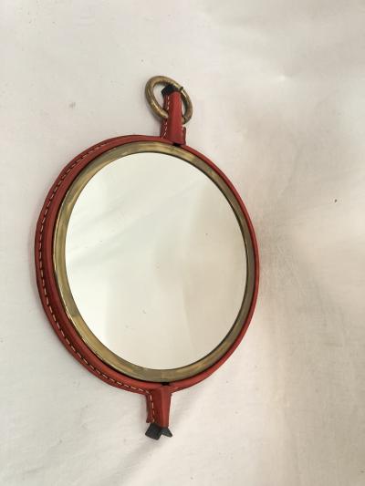 Jacques Adnet 1950s Stitched leather mirror by Jacques Adnet