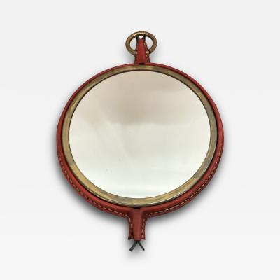 Jacques Adnet 1950s Stitched leather mirror by Jacques Adnet
