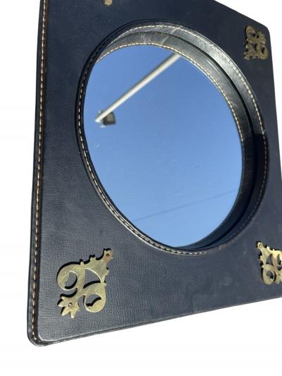 Jacques Adnet 1950s Stitched leather mirror by Jacques Adnet