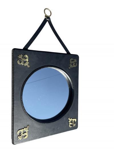 Jacques Adnet 1950s Stitched leather mirror by Jacques Adnet