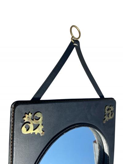 Jacques Adnet 1950s Stitched leather mirror by Jacques Adnet