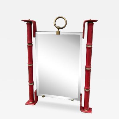 Jacques Adnet 1950s Stitched leather mirror by Jacques Adnet