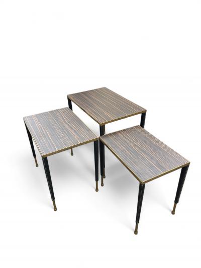 Jacques Adnet 1950s Stitched leather nesting tables by Jacques Adnet