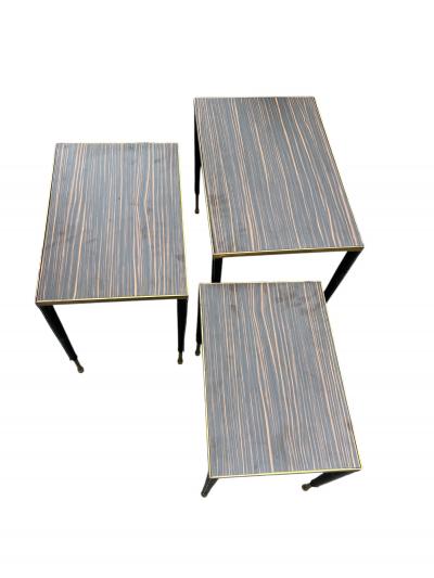 Jacques Adnet 1950s Stitched leather nesting tables by Jacques Adnet
