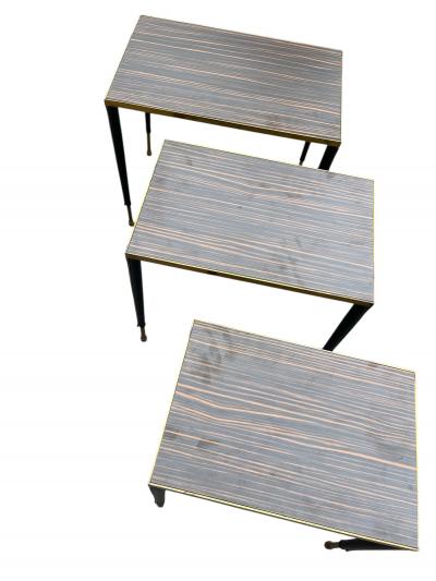 Jacques Adnet 1950s Stitched leather nesting tables by Jacques Adnet