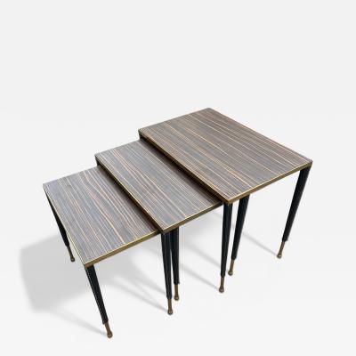 Jacques Adnet 1950s Stitched leather nesting tables by Jacques Adnet